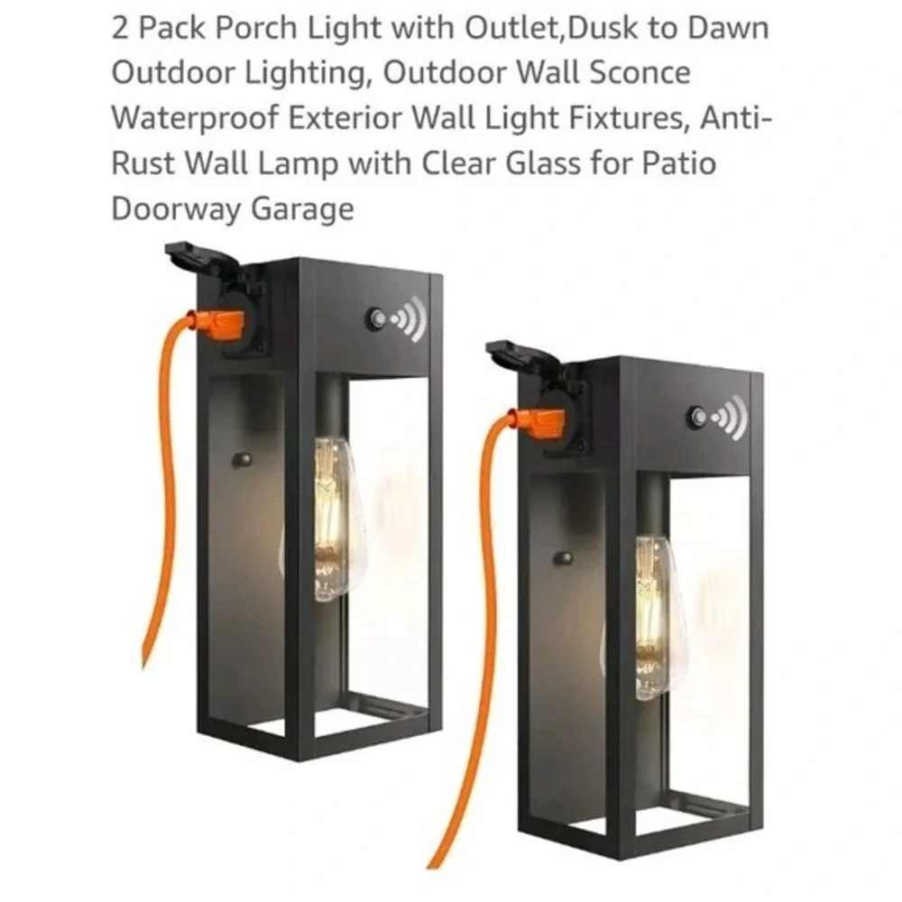 OYKYOHEI Clear‎ Glass Metal Body Modern 120V Wall Lamps Black W/outlet Dusk2dawn